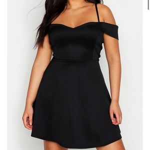 Black open shoulder skater dress